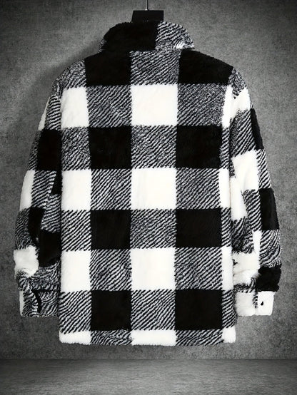 Heren Fleece Jas Zwart Wit Geruit Warm - Riley