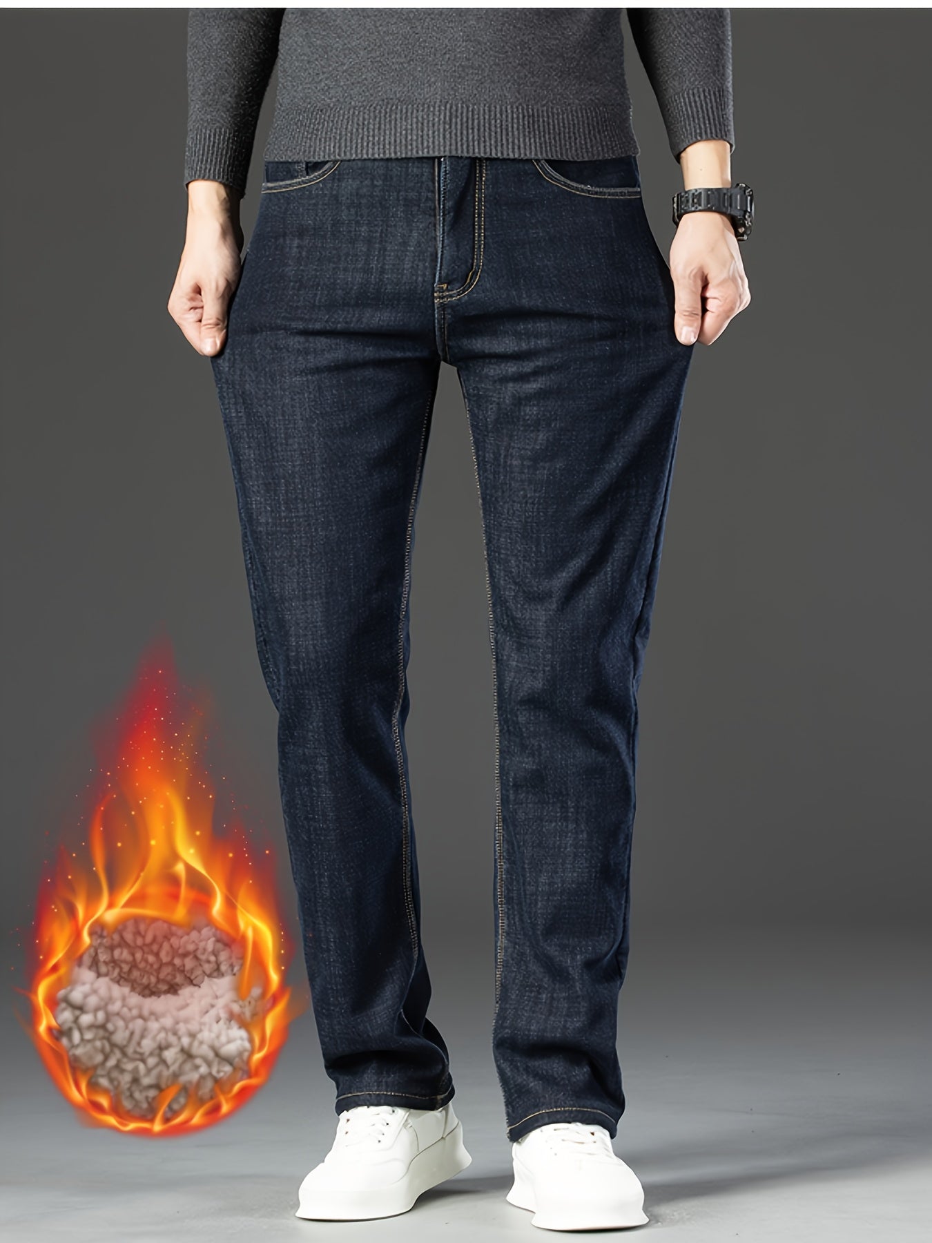 Heren Winterjeans Fleecevoering Warm Grijs