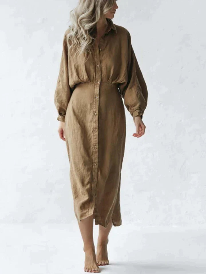 Elegante Jurk met Plooien Lange Mouw
