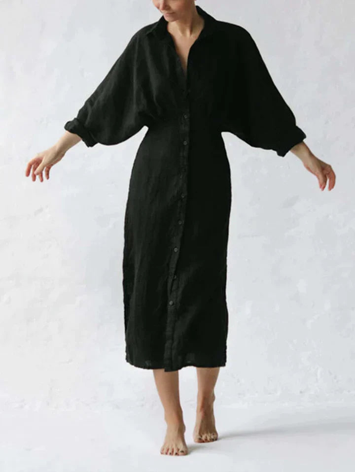 Elegante Jurk met Plooien Lange Mouw - Mode Vibes