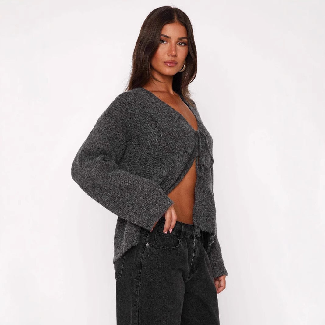Dames Gebreide Vest met Striksluiting Elegante Stijl