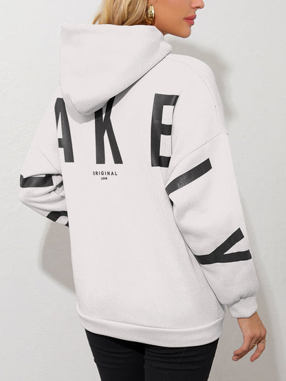Dames Hoodie Warm Fleece Met Text Print