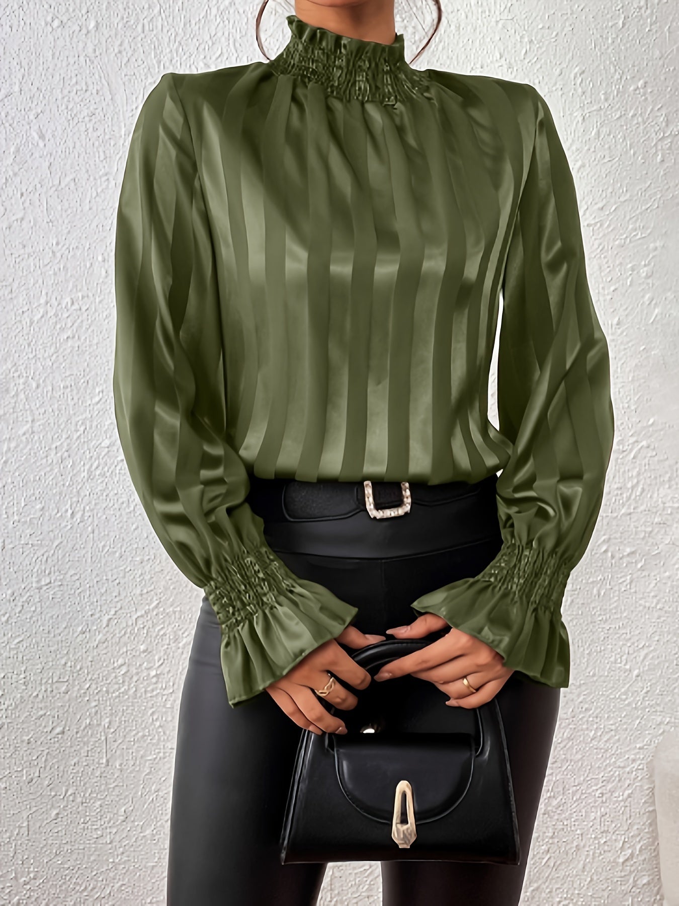 Dames Blouse Lange Mouwen Satijn met Plooien