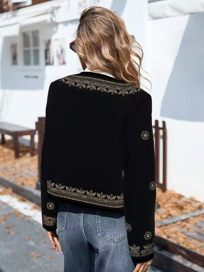 Dames Jasje Geborduurd Velvet Stijlvol Bruin