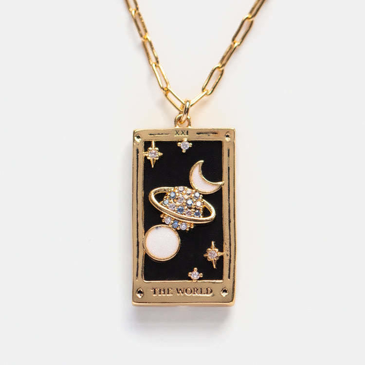Gouden Tarot Oorhanger Druppel Ketting Zirkonia