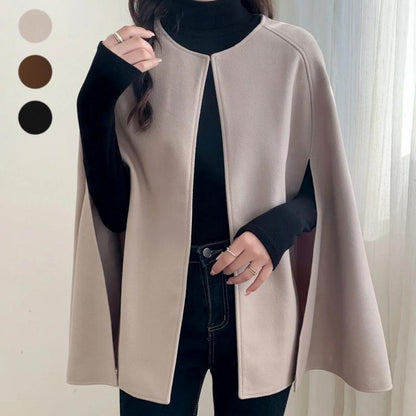 Dames Wollen Cape Jas Stijlvol Elegante Zwart