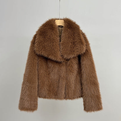 Dames Faux Fur Jas Kort Oversized Luxe Zacht