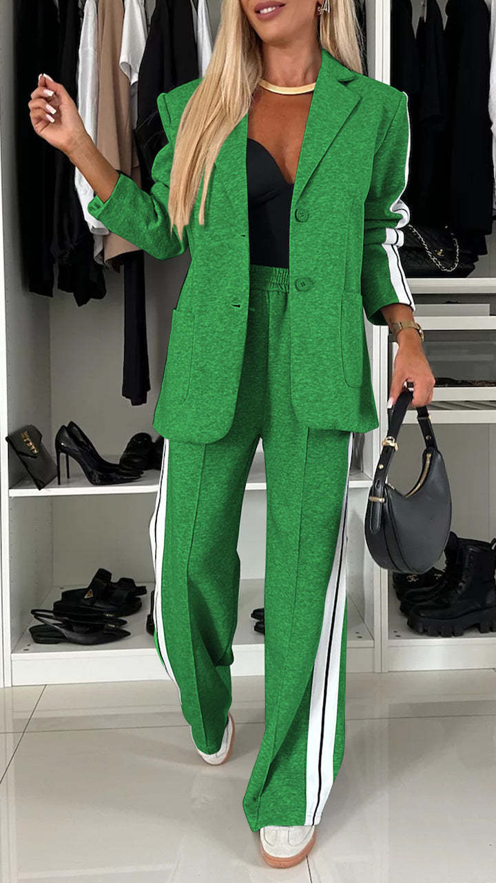 Dames Blazer Set Trendy Tweedelig met Streepjes Broek