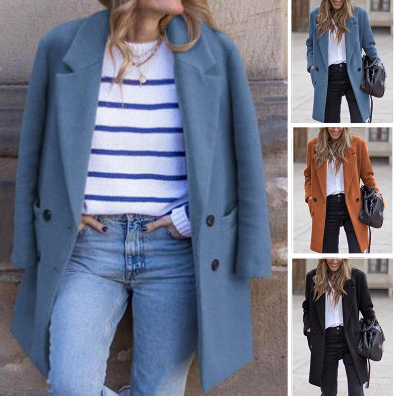 Dames Wollen Jas Warm Elegante Look met Zakken