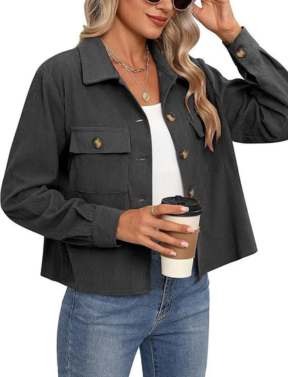 Korte Dames Corduroy Jas Trendy Bruin