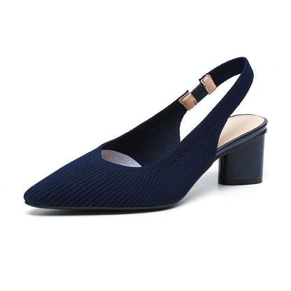 Slingback Hakken Puntige Neus Blokhak voor Vrouw