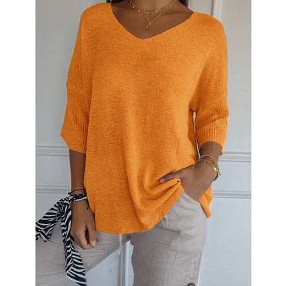 Dames Top Fijngebreide V-hals Driekwart Mouwen Casual Kleding
