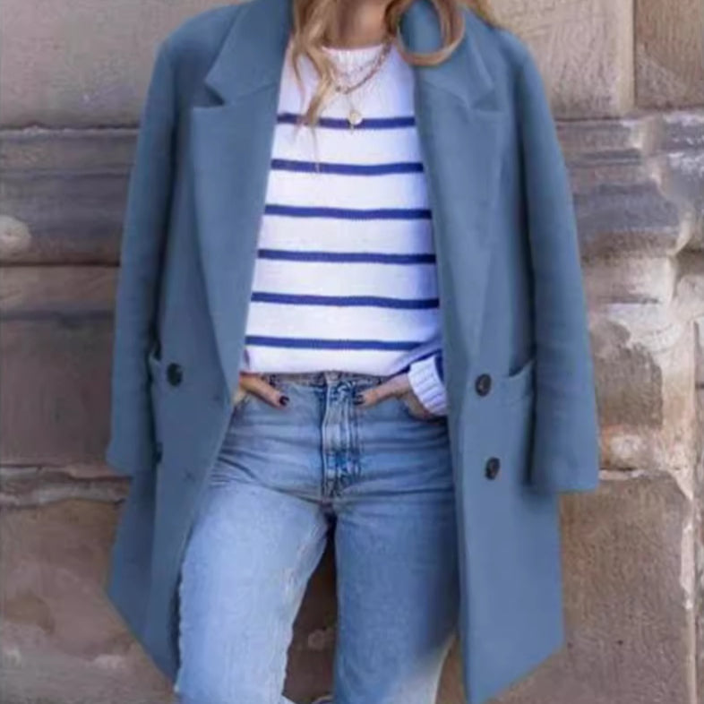Dames Wollen Jas Warm Elegante Look met Zakken