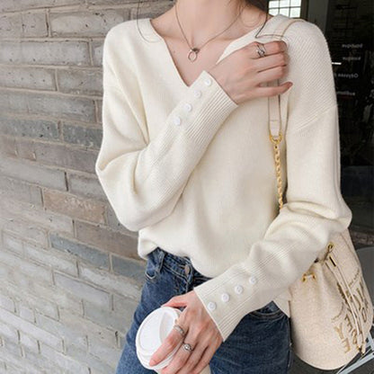 Dames Trui Oversized V-hals Comfortabel met Knoopjes