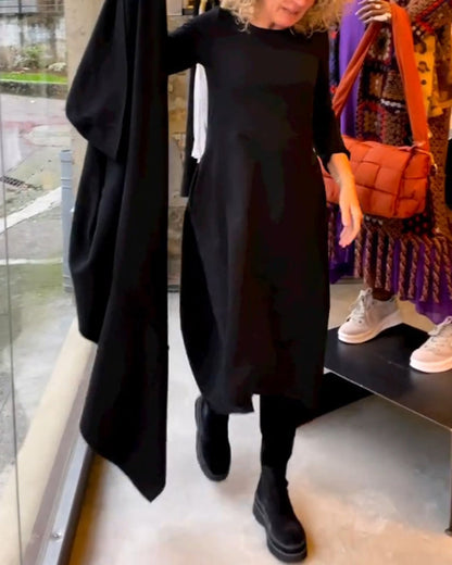 Zwarte Midi Jurk Klassiek Elegante Stijl - Mode Vibes