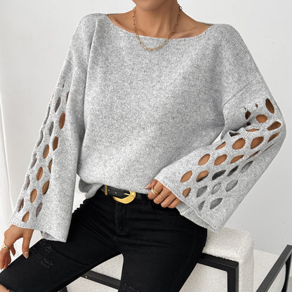 Dames Hals Sweater met Opengewerkte Mouwen Trendy Elegance