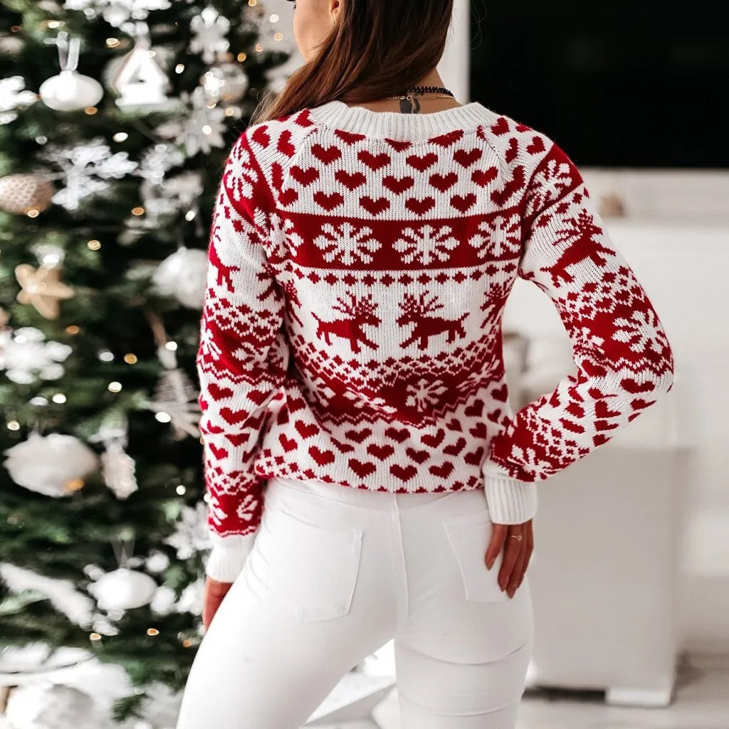 Kersttrui Vrouw Fitted Rode Glitter