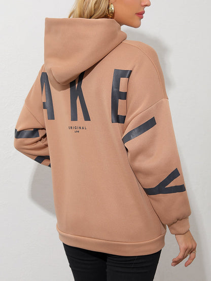 Dames Hoodie Warm Fleece Met Text Print - Mode Vibes