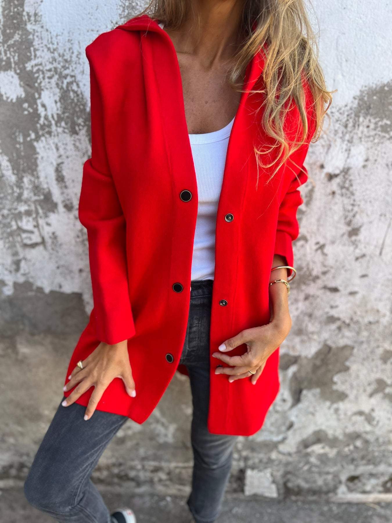 Dames Gebreid Vest Met Knopen En Capuchon - Mode Vibes
