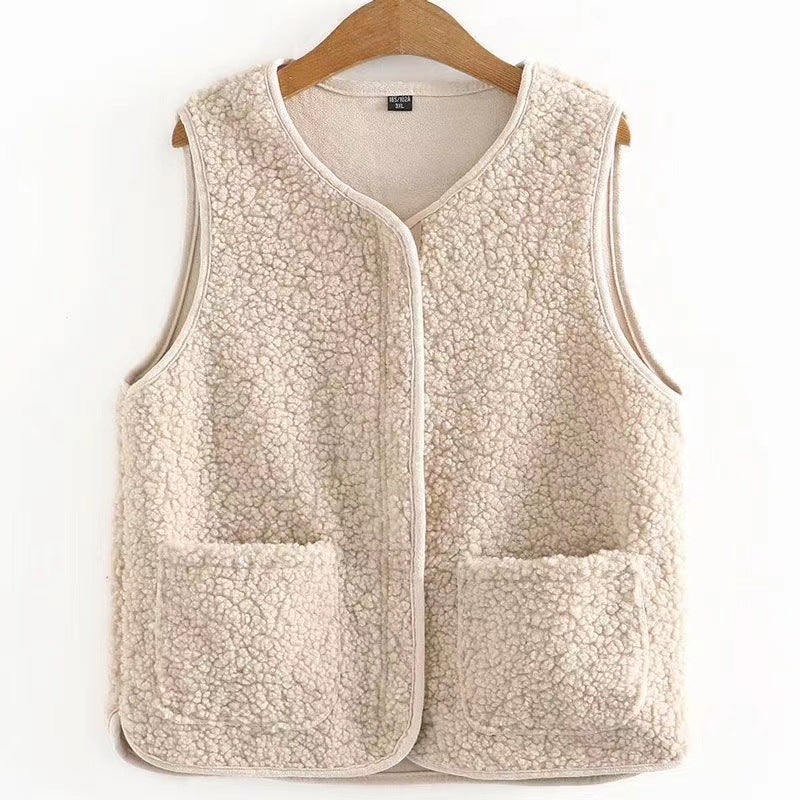 Dames Bodywarmer Plus Size Zachte Warme Teddyjas met Zakken