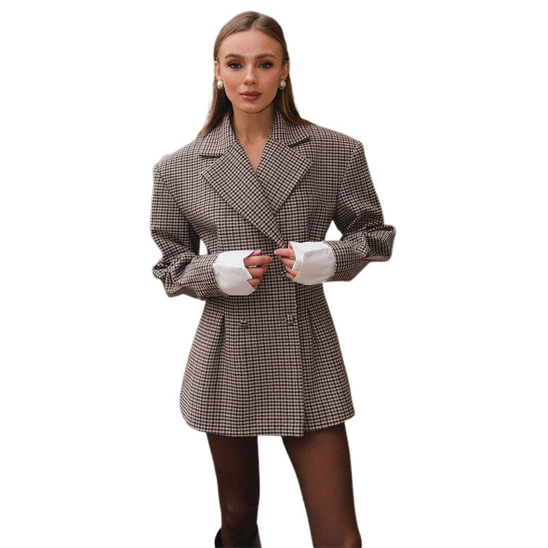 Dames Blazer Geruit met Plooien Stijlvol Design