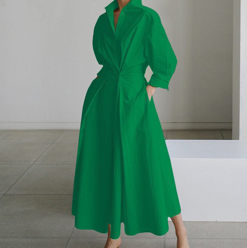 Dames Jurk met Overhemdkraag Elegante Stijl