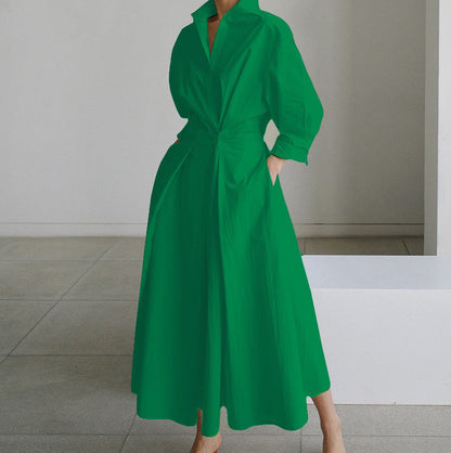 Dames Jurk met Overhemdkraag Elegante Stijl