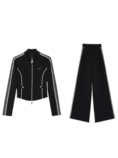 Dames Sportieve Tweedelige Set Wijde Broek Vest Rits