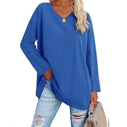 Dames Oversized T-shirt Lange Mouwen V-hals Casual
