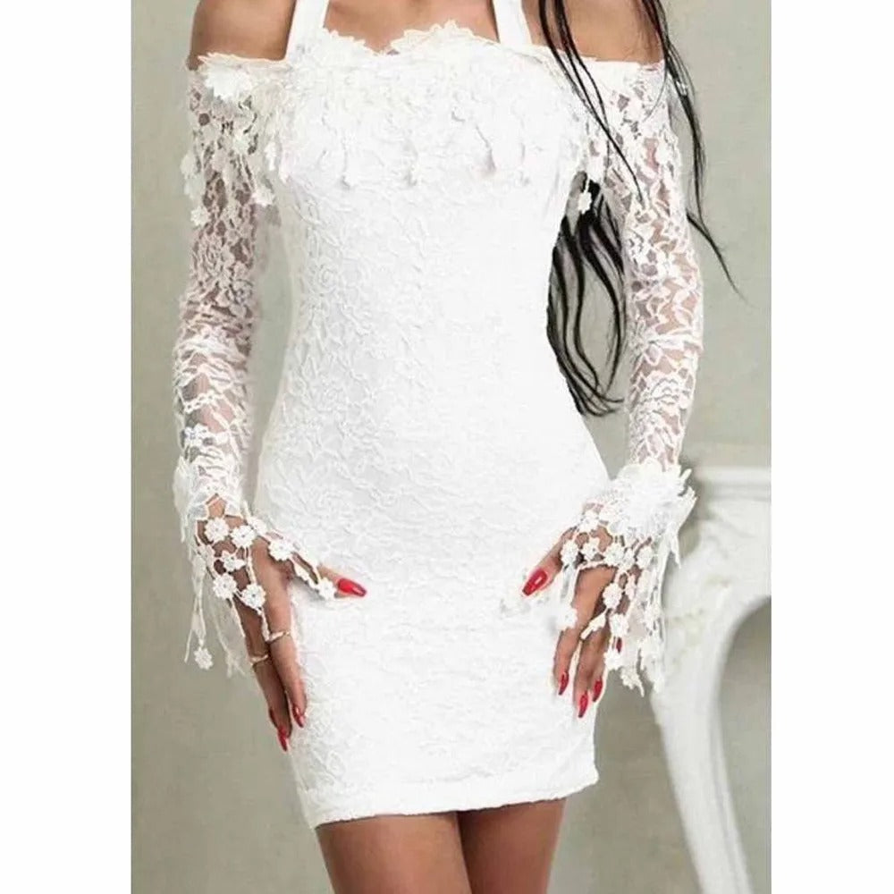 Midi Jurk Wit Kanten Off-Shoulder Vrouwelijke Zomerjurk