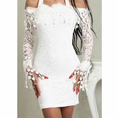 Midi Jurk Wit Kanten Off-Shoulder Vrouwelijke Zomerjurk