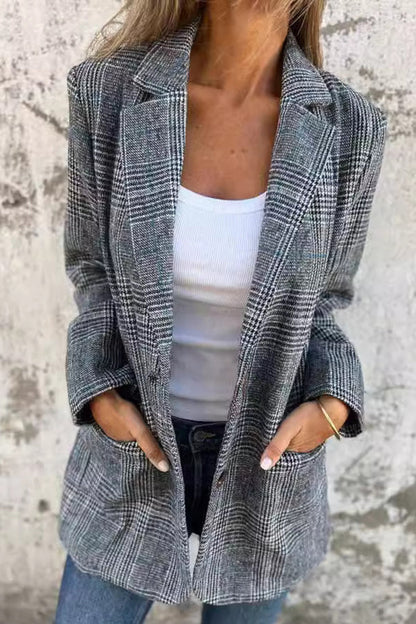 Dames Blazer Geruit Elegant Lange Mouw