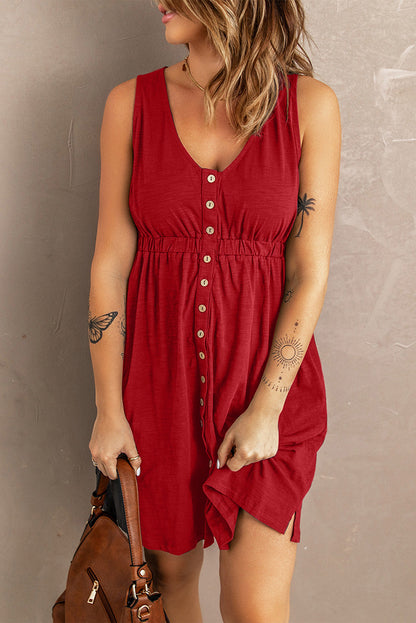 ZomerZin Mouwloze Knopen Mini Jurk