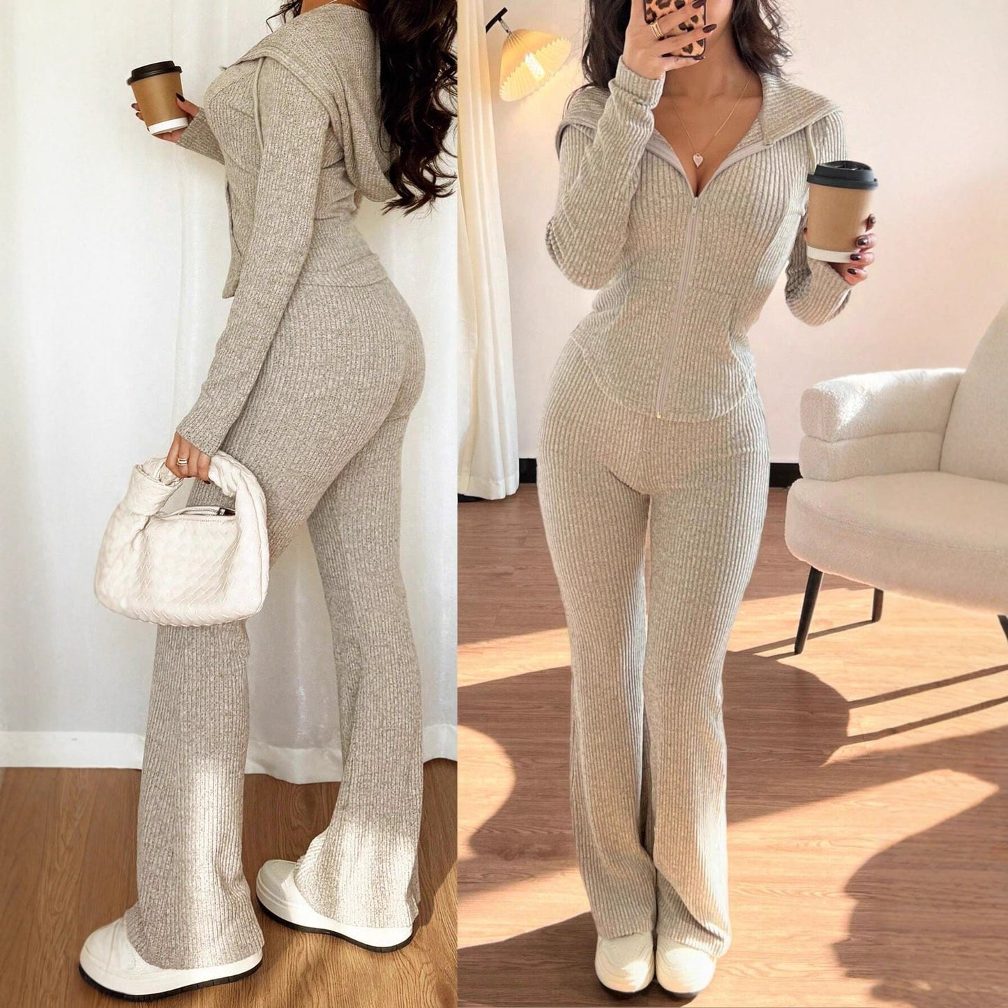 Dames Lounge Set Warm en Zacht met Broek en Vest - Mode Vibes