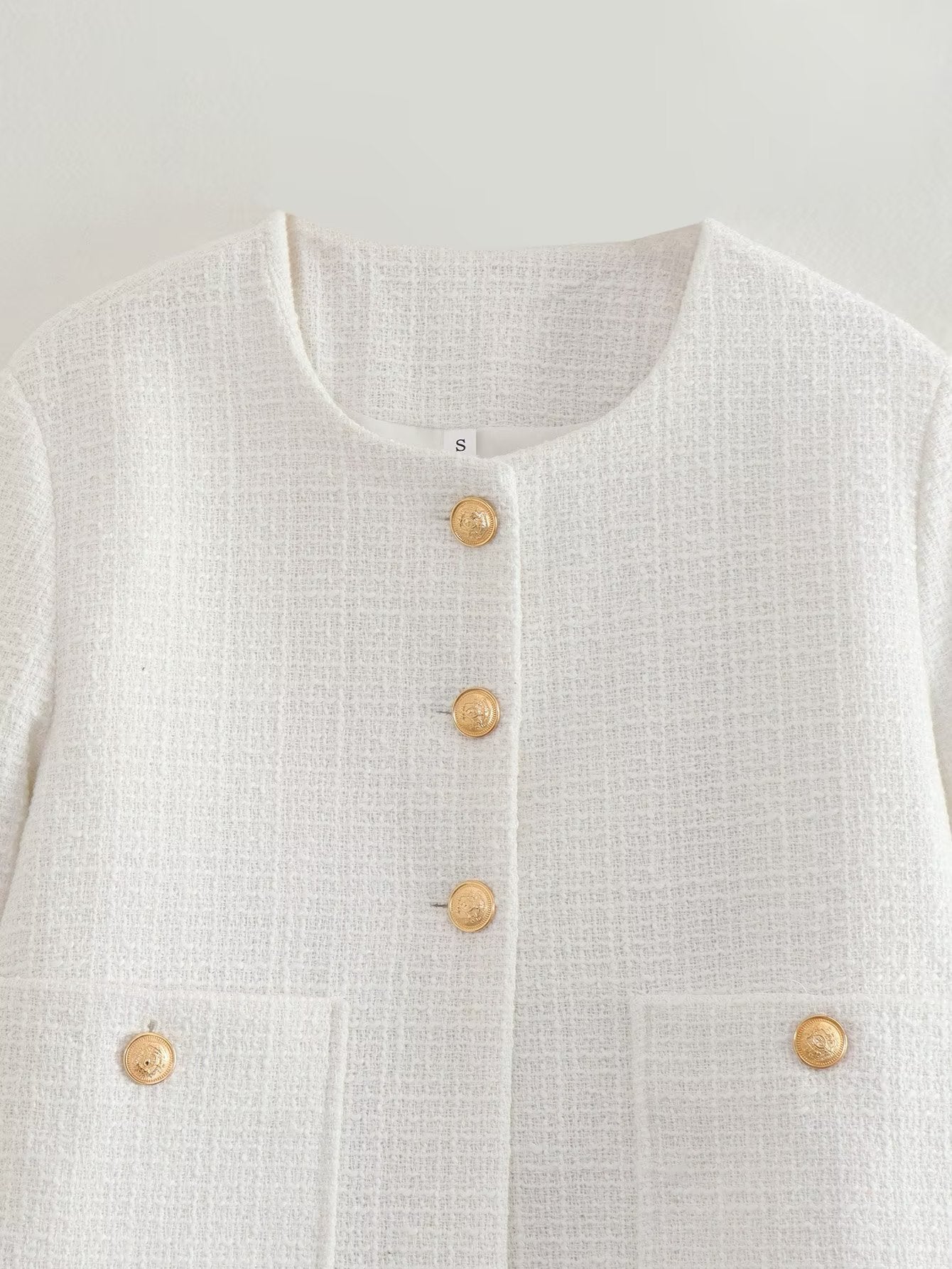 Dames Jas Bouclé Gouden Knopen Luxe Bessie
