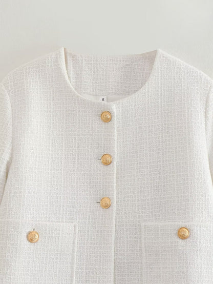Dames Jas Bouclé Gouden Knopen Luxe Bessie