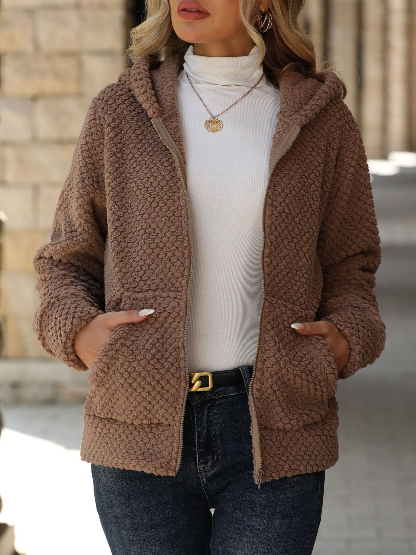 Dames Teddy Vest Warm en Zachte met Capuchon