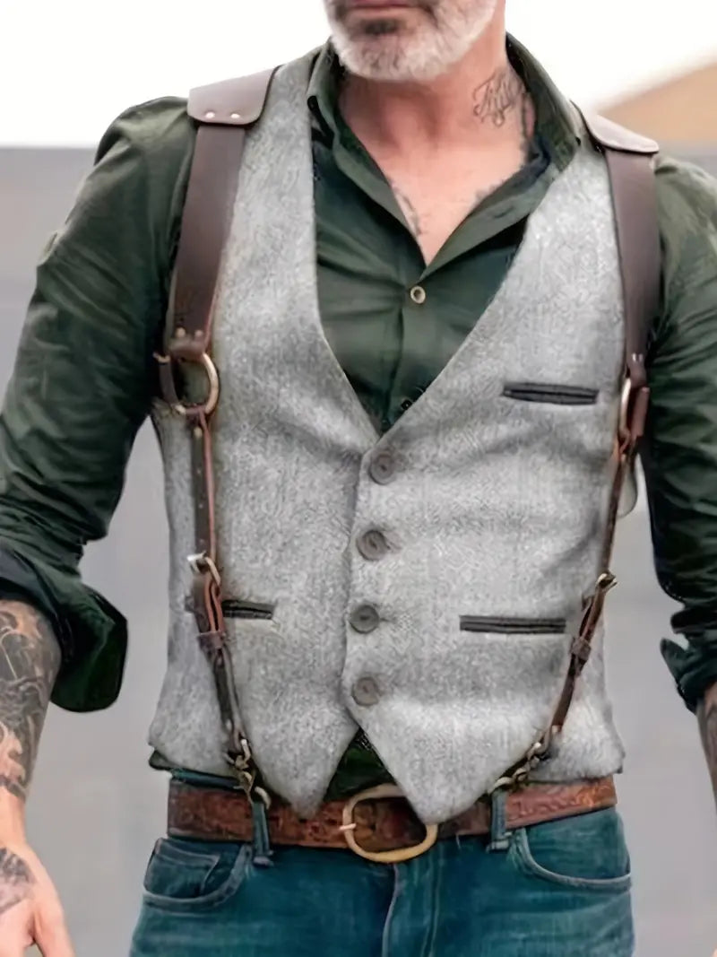 Heren Vest Omkeerbaar Vintage Stijl V-hals