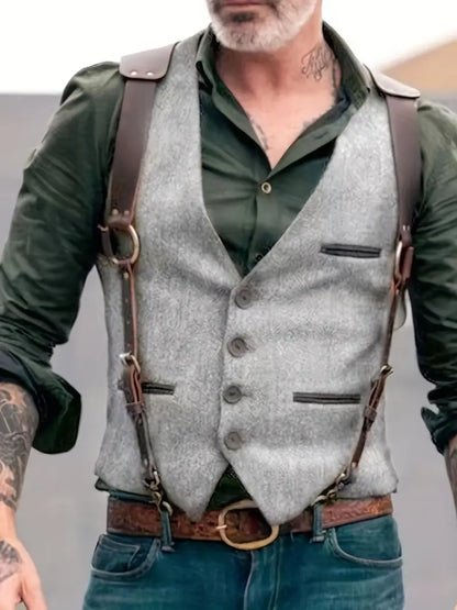 Heren Vest Omkeerbaar Vintage Stijl V-hals