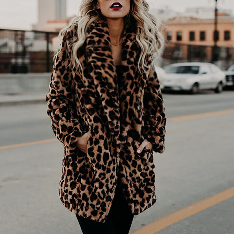 Dames Faux Fur Jas Leopard Print Luxe Blancha