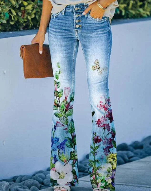 Vrouwelijke Jeans Broek met Bloemenprint