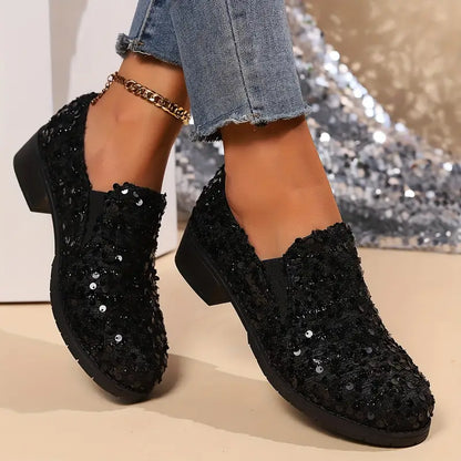 Dames Loafers Glitter Pailletten Met Hak - Mode Vibes