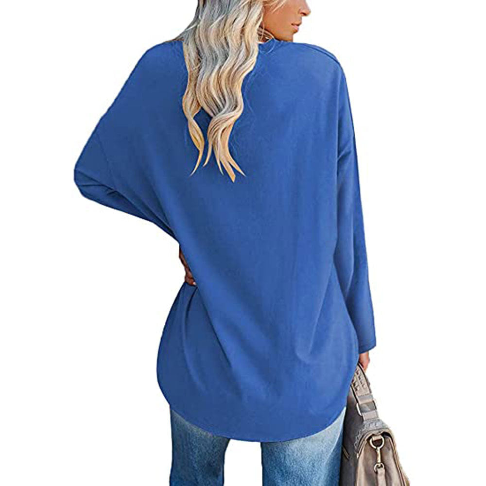 Dames Oversized T-shirt Lange Mouwen V-hals Casual