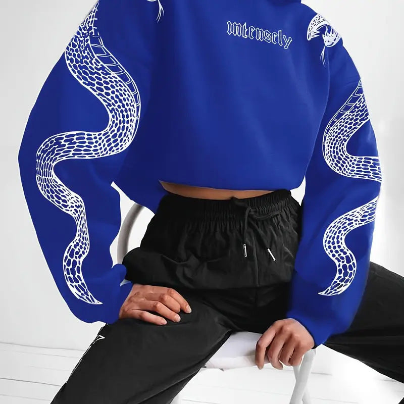 Dames Hoodie Kort met Slangen Print Trendy Casual