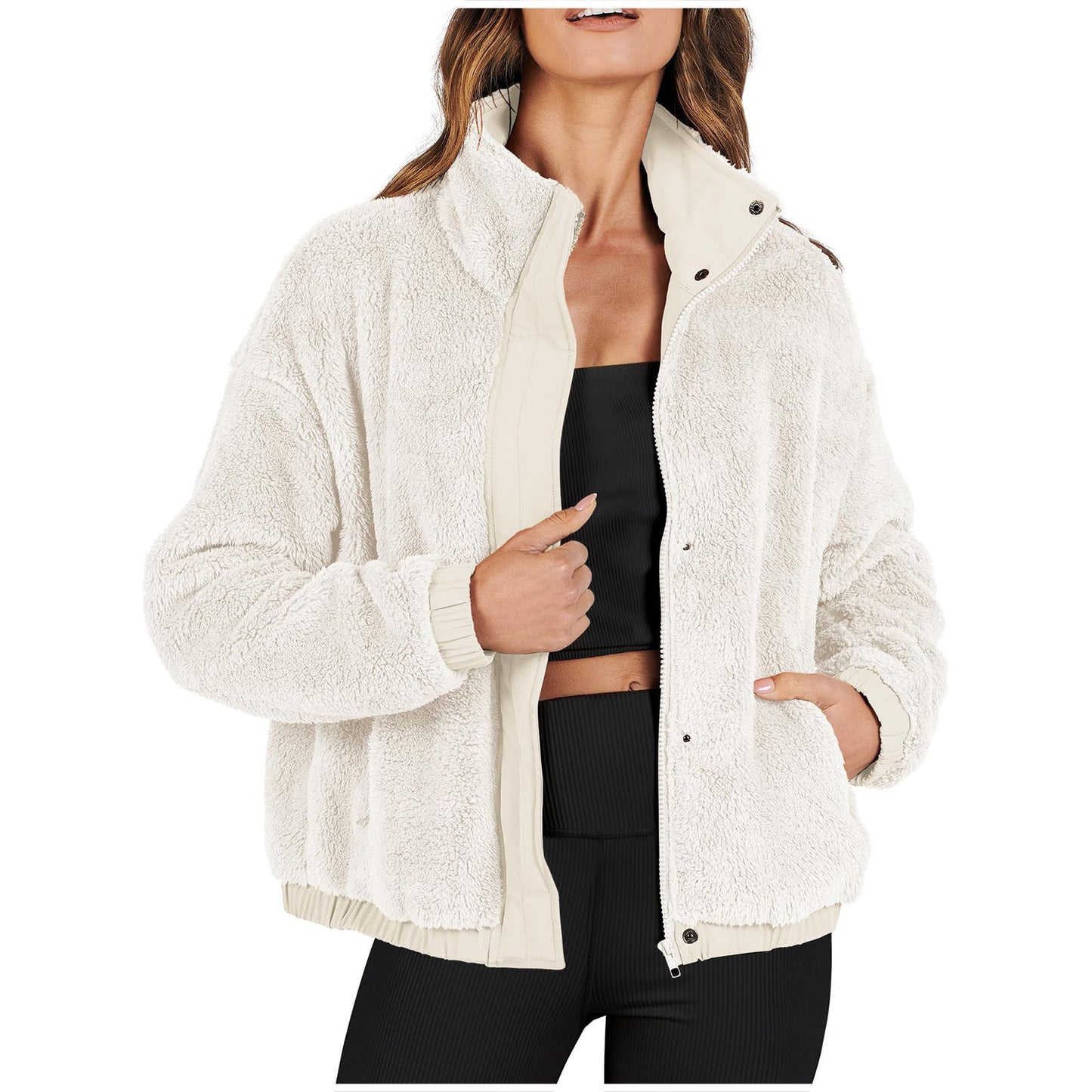 Dames Teddyjas Warm en Zachte Bomberjas Zwart