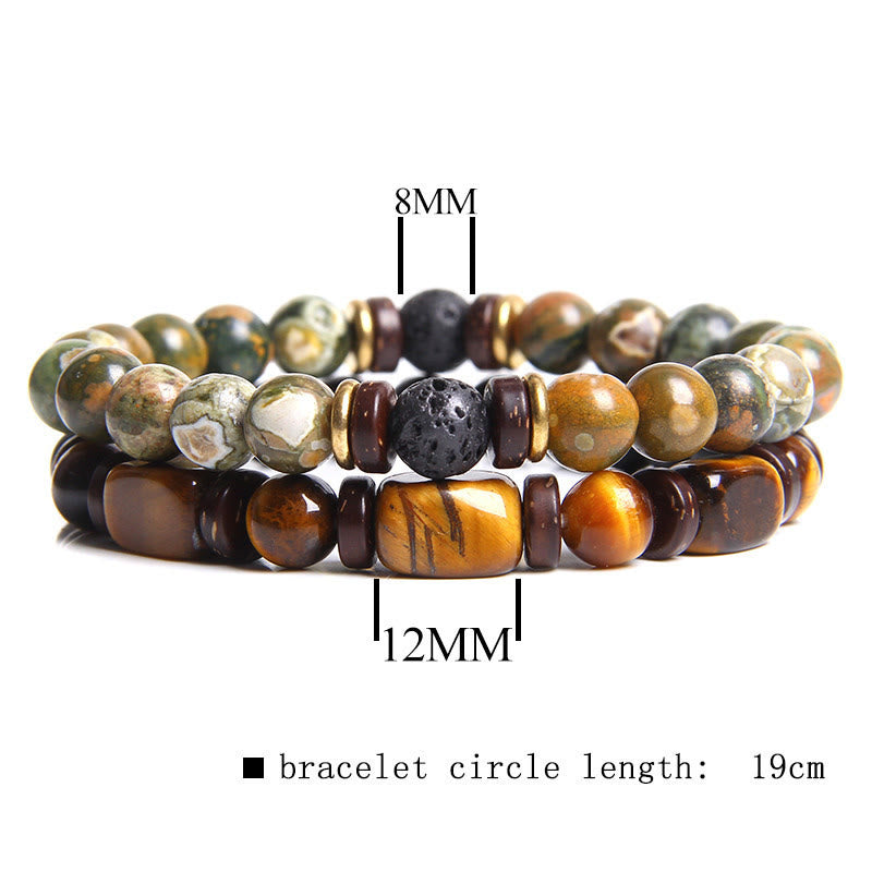 Turkoois Armband met Tijgeroog Edelsteen Zwart Lederen Band