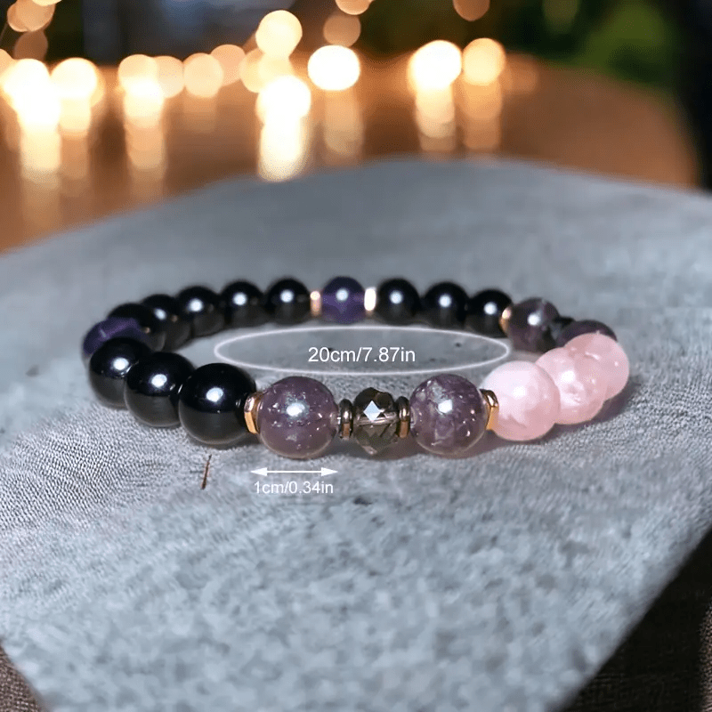 Rozenkwarts Armband met Obsidiaan en Amethist Edelstenen