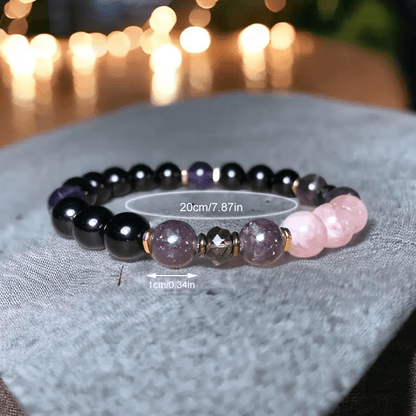 Rozenkwarts Armband met Obsidiaan en Amethist Edelstenen