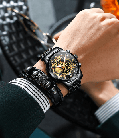 Herenskeletonhorloge Eclipse Zwart Leerband