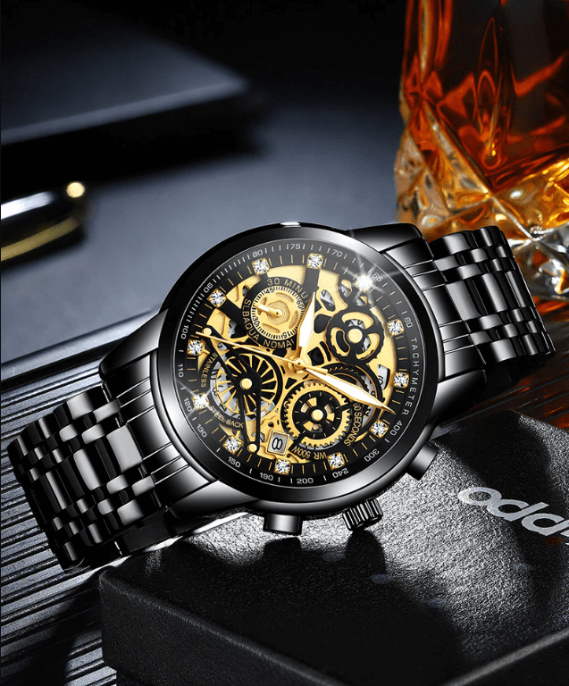 Herenskeletonhorloge Eclipse Zwart Leerband